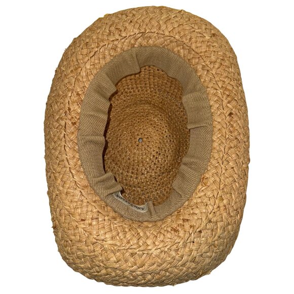 VINTAGE Ann Taylor Straw Hat Womens Brown Raffia Weave Grosgrain Bow 1980 main image 4
